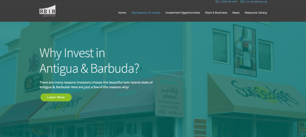 Site web - Investir à Antigua & Barbuda