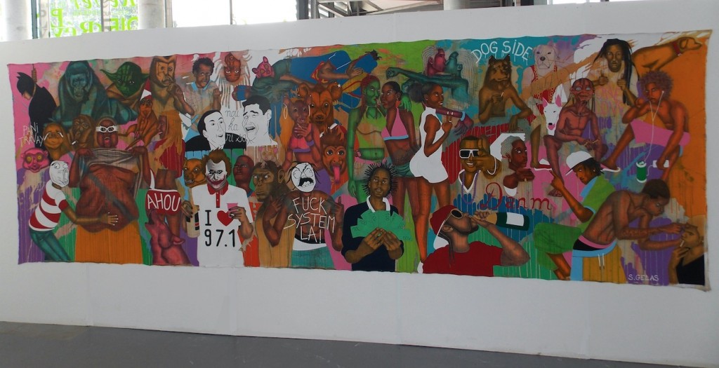 SAMUEL GELAS - Poésie urbaine, 2014 - Pierre noire et peinture sur toile  libre - (160cm X 500cm)